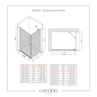 CERANO Sprchový kout Antelo L/P chrom, transparent sklo 70x50 křídlový CER-8050BD116