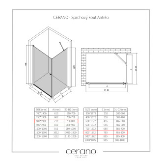 CERANO Sprchový kout Antelo L/P chrom, transparentní sklo 80x80 cm křídlový CER-433986
