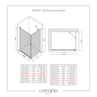 CERANO Sprchový kout Antelo L/P chrom, transparentní sklo 90x80 cm křídlový CER-433410