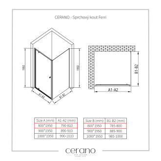 CERANO Sprchový kout Ferri L/P černá matná, transparentní sklo 80x80cm křídlový CER-427471