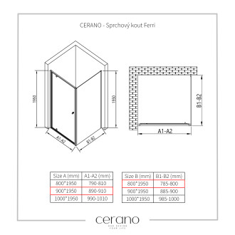 CERANO Sprchový kout Ferri L/P černá matná, transparentní sklo 90x80cm křídlový CER-427480