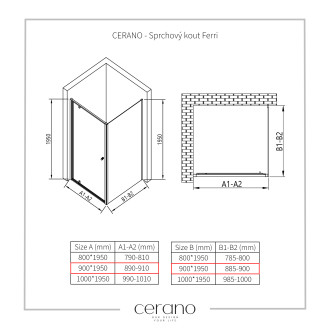 CERANO Sprchový kout Ferri L/P chrom, transparentní sklo 90x90 cm křídlový CER-427456