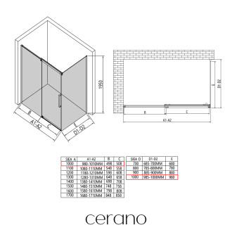CERANO Sprchový kout Lantono L/P černá matná, transp.sklo 100x100 cm posuvný CER-433079