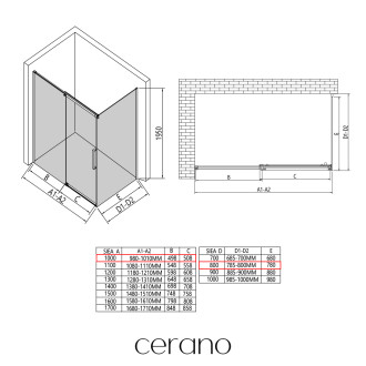 CERANO Sprchový kout Lantono L/P černá matná, transp.sklo 100x80 cm posuvný CER-432950
