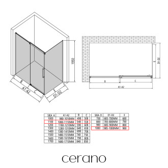 CERANO Sprchový kout Lantono L/P černá matná, transp.sklo 110x100 cm posuvný CER-433097