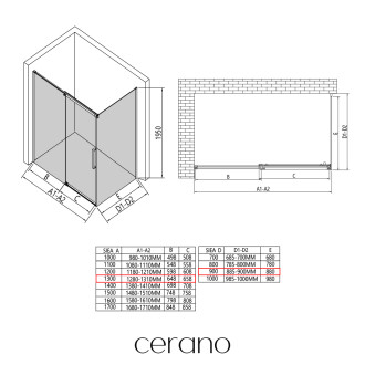 CERANO Sprchový kout Lantono L/P černá matná, transp.sklo 130x90 cm posuvný CER-433166