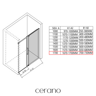 CERANO Sprchový kout Lantono L/P černá matná, transp.sklo 170x100 cm posuvný CER-433235