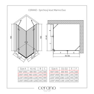 CERANO Sprchový kout Marino Duo L/P chrom, transparent sklo 100x90 křídlový