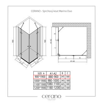CERANO Sprchový kout Marino Duo L/P chrom, transp.sklo 90x90 cm křídlový CER-422910
