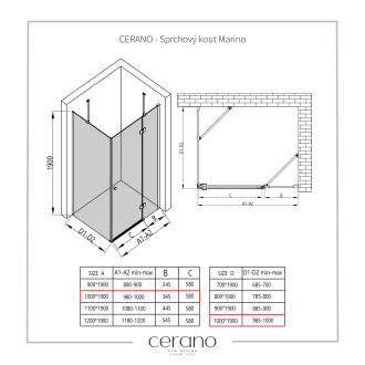 CERANO Sprchový kout Marino L/P černá matná, transp.sklo 100x100 cm křídlový CER-422880