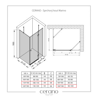 CERANO Sprchový kout Marino L/P černá matná, transp.sklo 110x100 cm křídlový CER-422892