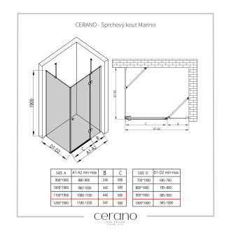 CERANO Sprchový kout Marino L/P černá matná, transp.sklo 110x90 cm křídlový CER-422889