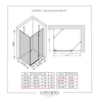 CERANO Sprchový kout Marino L/P černá matná, transp.sklo 120x80 cm křídlový CER-422901