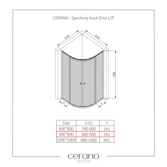 CERANO - Sprchový kout Orso L/P - 5 mm - rohový - černá, transparentní sklo - 90x90 cm - posuvný