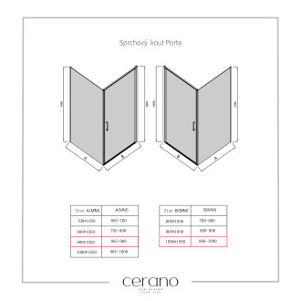 CERANO Sprchový kout Porte L/P černá mat, grafitové sklo 100x90 křídlový