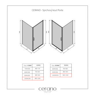 CERANO Sprchový kout Porte L/P černá matná, transp.sklo 100x100 cm křídlový CER-413594