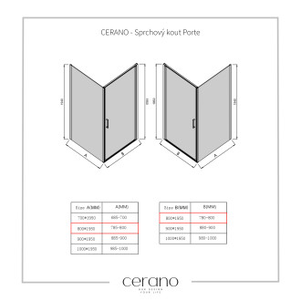 CERANO Sprchový kout Porte L/P černá matná, transparentní sklo 80x80cm křídlový CER-413549