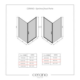 CERANO Sprchový kout Porte L/P černá matná, transparentní sklo 90x90cm křídlový CER-413579