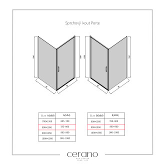 CERANO Sprchový kout Porte L/P chrom, transparentní sklo 90x80 cm křídlový CER-413528