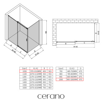 CERANO Sprchový kout Santoro L/P černá matná, grafitové sklo 100x100 cm posuvný CER-425095