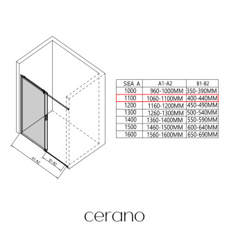 CERANO Sprchový kout Santoro L/P černá matná, grafitové sklo 110x80 cm posuvný CER-425452