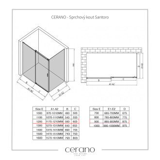 CERANO - Sprchový kout Santoro L/P - 6 mm - černá matná, transparentní sklo - 120x90 cm - posuvný dev