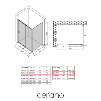 CERANO - Sprchový kout Varone LINE L/P - černá matná, grafitové sklo - 100x80 cm - posuvný