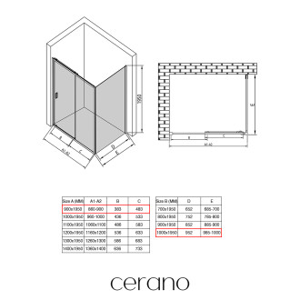 CERANO Sprchový kout Varone LINE L/P černá mat, transparent sklo 90x100 posuvný