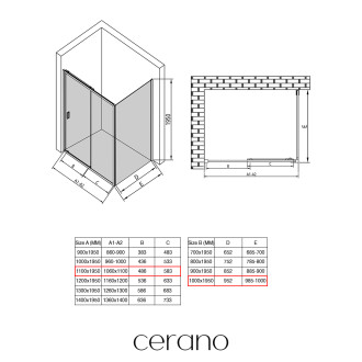 CERANO Sprchový kout Varone LINE L/P chrom, transparent sklo 110x100 posuvný