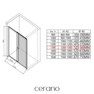 CERANO Sprchový kout Varone L/P černá matná, grafitové sklo 130x70 cm posuvný CER-429664