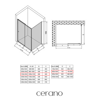 CERANO Sprchový kout Varone L/P černá matná, transp.sklo 110x80cm posuvný CER-DY505B-11080