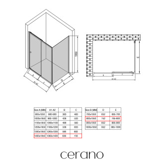 CERANO Sprchový kout Varone L/P černá matná, transp.sklo 140x80cm posuvný CER-DY505B-14080