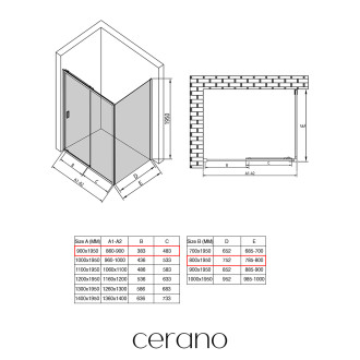CERANO Sprchový kout Varone L/P černá matná, transp.sklo 90x80 cm posuvný CER-DY505B-9080