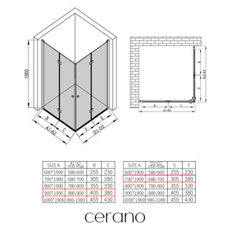 CERANO Sprchový kout Volpe Duo L/P černá mat, transparent sklo 90x70 skládací