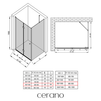 CERANO Sprchový kout Volpe L/P černá matná, transparentní sklo 90x90cm skládací CER-427333