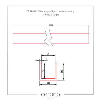 CERANO Stěnový profil pro instalaci do niky Marino a Volpe L/P chrom 190 cm CER-425023
