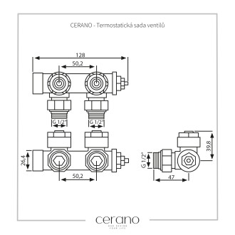 CERANO Termostatická sada ventilů středové připojení, typ DUOPLEX bílá lesklá CER-015-S