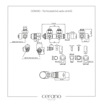 CERANO Termost.sada ventilů středové přip., typ DUOPLEX černá matná/zlatá lesklá CER-018-S