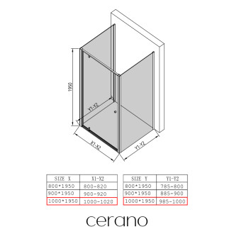 CERANO - Sprchový kout Ferri U L/P - 6 mm - černá matná, transparentní sklo - 100x100 cm - křídlový