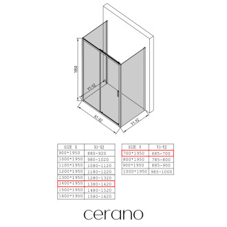 CERANO - Sprchový kout Varone LINE U L/P - 6 mm - černá matná, transparentní sklo - 140x70 cm - posuvný