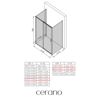 CERANO - Sprchový kout Varone LINE U L/P - 6 mm - černá matná, transparentní sklo - 140x80 cm - posuvný