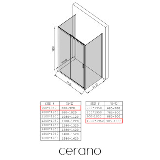 CERANO - Sprchový kout Varone LINE U L/P - 6 mm - černá matná, transparentní sklo - 90x100 cm - posuvný