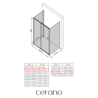 CERANO - Sprchový kout Varone POINT U L/P - 6 mm - černá matná, transparentní sklo - 100x90 cm - posuvný