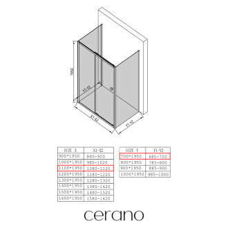 CERANO - Sprchový kout Varone POINT U L/P - 6 mm - černá matná, transparentní sklo - 110x70 cm - posuvný