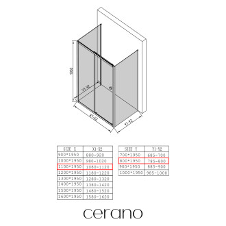 CERANO - Sprchový kout Varone POINT U L/P - 6 mm - černá matná, transparentní sklo - 110x80 cm - posuvný