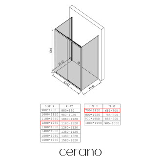 CERANO - Sprchový kout Varone POINT U L/P - 6 mm - černá matná, transparentní sklo - 120x70 cm - posuvný