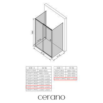 CERANO - Třístěnný sprchový kout Varone POINT U L/P - 6 mm - černá matná, transparentní sklo - 150x100 cm - posuvný