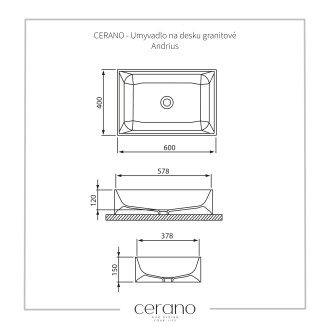 CERANO Umyvadlo na desku granitové Andrius černá matná 60x40 cm CER-395787