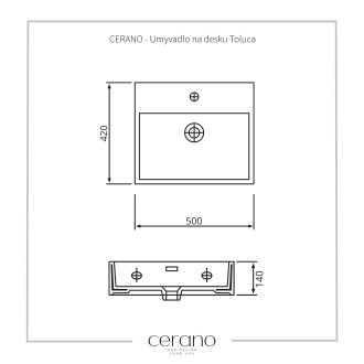 CERANO Umyvadlo na desku Toluca černá matná 50x42 cm CER-403374