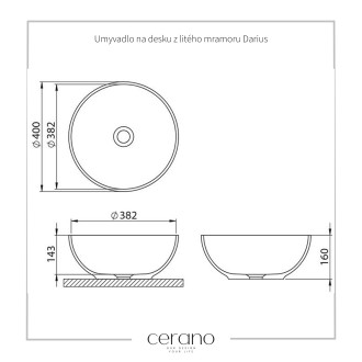 CERANO Umyvadlo na desku z litého mramoru Darius bílá lesklá ? 40 cm CER-395745
